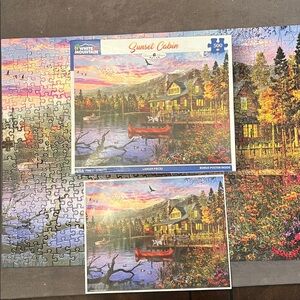 White Mountain Sunset Cabin Puzzle - complete